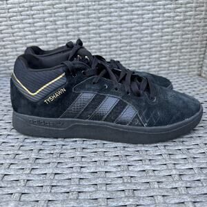 adidas Tyshawn Sneakers Leather Lace Up‎ Shoes EF8519 Core Black Mens Size 7.5